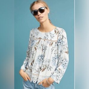 Anthropologie Maeve Southern Belle Swing Top Floral Lace Blouse Sz XS or Small